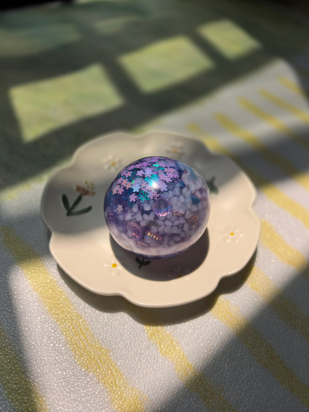 Handmade Glow-in-the-Dark Squishy Ball | Purple Cherry Blossom